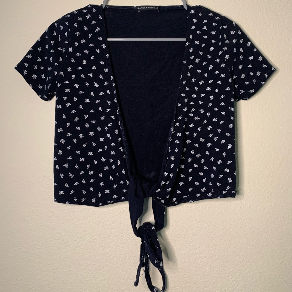 navy blue Brandy Melville wrap top with flowers :)